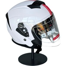 Belirtilmemiş 526 WHITE/Y2RED Güneş Gözlüklü Yarım Motosiklet Kaskı (Şeffaf Vizörlü)