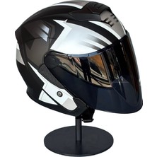 Belirtilmemiş 526 S1 Silver Güneş Gözlüklü Yarım Motosiklet Kaskı (Smoke Vizörlü)