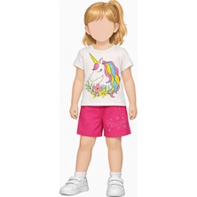 Abarta Kız Çocuk Pamuklu Unicorn Baskılı Şortlu Takım ( 4yaş )