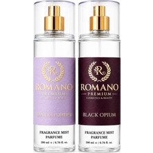 Romano Vanilya Powder-Black Opium ikili Set Vücut Spreyi 200 ml Kalıcı Yüksek Esans
