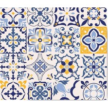 Decorıta Mavi Çini Desen / Cam Ocak Arkası Koruyucu (49,5cm x 76CM)