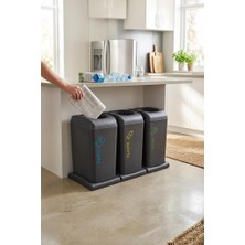 Smartware 3'li Set Soft Tekerlekli Plastik-Kağıt-Cam Geri Dönüşüm Kutusu 40 Lt