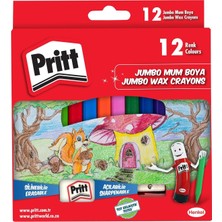 Pritt 12'li Jumbo Üçgen Silinebilir Pastel Boya (Mum Boya) + Silgi ve Kalemtıraş Hediyeli