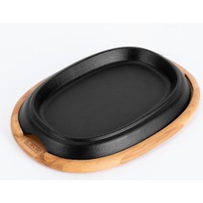 Lava Döküm Oval Fajita Tabağı Kayın Servis Ahşabı Ölçü 26X19CM