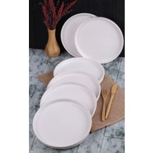 Bambum 6'li Handmade 20 cm Beyaz Inci Pasta Tabak Seti - Tatlı Tabağı Seti