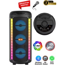 Teknoloji Gelsin Bluetooth Hoparlör 3X3inç 40cm Stereo Effect Rgb Işık Parti Hoparlörü Speaker Karaoke Mikrofon Hediye - PG-3200
