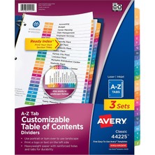 Avery 3 Halka Bağlayıcı Için A-Z Tab Bölücüler, Özelleştirilebilir Içindekiler, Çok Renk