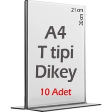 A4 T-Tipi Dikey Şeffaf Föylük Menü Broşür Etiket Fotoğraflık Albüm Stand Sehpa (10 Adet)