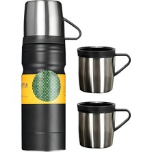 3 Bardaklı Paslanmaz Çelik 700 ml Sıcak Soğuk Tutan Çay Kahve Su Termosu - FC435 (Siyah)