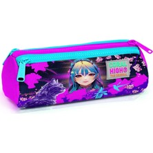 Mor Pembe Anime Kedi Üç Bölmeli Kalem Çantası - Kız Çocuk