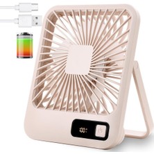 Masa Vantilatörü Taşınabilir USB Şarj Edilebilir Fan 2000 Mah Pil ve LCD Ekranlı Eğimli Katla