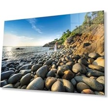 Deniz Kenarı Taşlar Kadın Yaz Cam Tablo 4mm Dayanıklı Temperli Cam Seaside Stones Women Summer