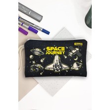 Uzay Mekiği Space Shuttle Desenli Kalem Kutusu Yıkanabilir Bez Kalemlik