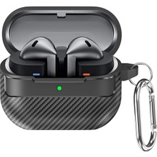 Samsung Galaxy Buds 3 Pro, Buds 3 ve Buds 3 Fe ile Uyumlu Mat Karbon Fiber Dokulu Darbelere Dayanık
