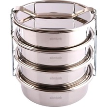 Paslanmaz Çelik 17X7CM 4 Kaplı Isıtılabilir Sefer Tası 5-6 Kişilik Yemek Taşıma Kabı 1000ML