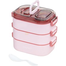 Vagonlife Bento 1450ML Lunchbox Üç Katlı 5 Bölmeli ve Mini Sosluklu Çelik Sefer Tası Yemek Kut