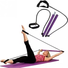 Leyaton Portable Pilates Studio Jimnastik Çubuğu, 90 Cm, 2 Direnç Lastiği, Mor
