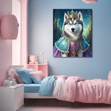 Gaagart Tekli Dikey Kanvas Duvar Tablosu Prenses Kostümlü Sibirya Kurt Köpeği 40 x 60 GARTNM7353