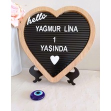 Fikirstore Ahşap Kalp Çerçeveli Özelleştirilebilir Mesaj Panosu Siyah Zemin Beyaz Harf Setli