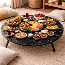 100 cm Çap - Ahşap Kaplama Katlanabilir Yer Sofrası - Oyun Masası - 21 cm Yükseklik