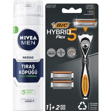 Nıvea Men Erkek Hassas Tıraş Köpüğü 200 ml + Bıc Hybrid 5 Flex Erkek Tıraş Bıçağı 1 Sap