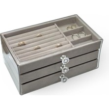 Akyüz Dekor 3 Çekmeceli Takı & Bijuteri Organizer Kutusu 10X23X13 Gri