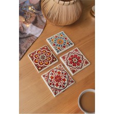 Arslart Osmanlı ve Seramik Desenli Doğal Taş Bardak Altlığı - 4'lü Set