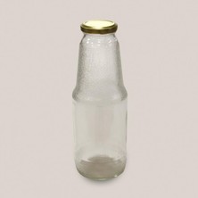 3 Adet 1 Litre Şeffaf Sürahi Süt, Ayran, Su, Limonata, Meşrubat Şişesi Metal Gold Kapaklı Cam