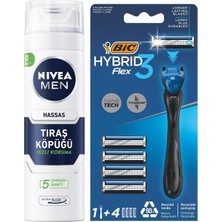 Nıvea Men Erkek Hassas Tıraş Köpüğü 200 ml + Bıc Hybrid 3 Flex Erkek Tıraş Bıçağı 1 Sap