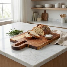 Deconox Doğal Akasya Ahşap Dikdörtgen Kesme Tahtası ve Sunum Tepsisi – 30X18 cm Saplı Pratik
