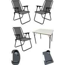 Moniev Litea 3 Adet Kamp Sandalyesi Katlanır Piknik Sandalye ve Bardaklık Gri + Katlanır Mdf Masa