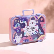 Kedi Desenli Beslenme Kutusu - 700 ml 3 Bölmeli Taşıma Kulplu Çocuk Beslenme Kabı Pp Pembe