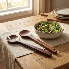 Amberhaus Akasya Naturel Ahşap 2'li Salata Kaşığı Seti / Dayanıklı ve Ergonomik Servis Kaşı
