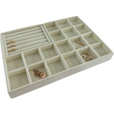 Bakü Model Süet Krem Renk 34/24 cm Bölmeli-Batırmalı Çekmece Içi Takı Standı