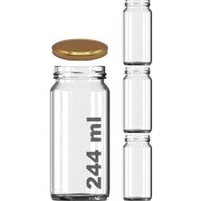 3 Adet 224 ml Cam Kavanoz, Gold Metal Kapaklı, Şeffaf Konserve Kavanozu (224 Mililitre)