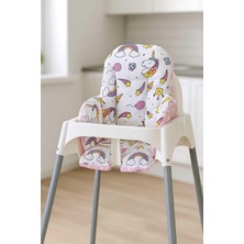 Bebek ÖZEL%100 Pamuklu Mama Sandalyesi Minderi, Unicorn Yıldızlı, Pembe Beyaz, Çift Taraflı