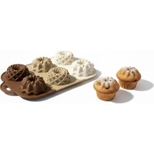 6 Bölmeli Silikon Muffin ve Mini Kek Kalıbı - 3 Farklı Estetik Geometrik Desen, Yapışmaz ve Es