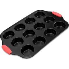 Mallart® 12 Bölmeli Muffin ve Cupcake Kalıbı - Yapışmaz Karbon Çelik Fırın Kabı, Isıya Da