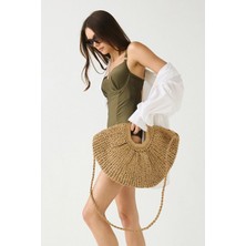 C&city Çift Askılı Hasır Çanta Y9229 Camel