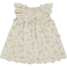 Civil Baby Kol Fırfırlı Çiçek Baskılı 6-18 Ay Elbise - Bej