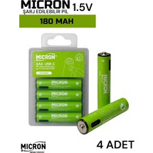 Micron Aaa Şarj Edilebilir Pil 1.5V 180MAH USB Type-C Girişli Ince Kalem Pil 4’lü