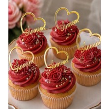 Ege Concept Life Kalp Annem Yazılı Cup Cake Boy Pleksi Pasta Süsü Gold - 5x5 cm