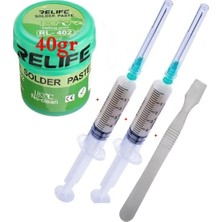 MHM Relıfe RL-402 Krem Lehim Solder Paste 40G ve Lehim Toplama ve Metal Düz Uçlu Spatula Seti ST08