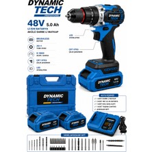 Dynamic Tech Profesyonel 48V 5.0AH Kömürsüz Akülü Darbeli Matkap Vidalama 2 Akü Şarj Cihazı ve Çantalı Set