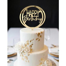 Ege Concept Life Kod 2 Happy Birthday Pleksi Pasta Süsü Gold Çubuklu - 12X12 cm + 4 cm Çubuk