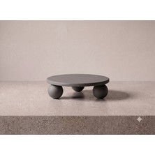 LARA İNTERİORS 30 cm Yuvarlak Bilye Ayaklı Sunum Tepsisi – Minimalist Ahşap / Krem Yuvarlak Dekoratif Yükseltici Stand