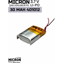 Micron 3.7V 30MAH Lityum Polimer (Li-Po) Şarj Edilebilir Pil 401012 (4×10×12 Mm)