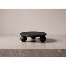 LARA İNTERİORS 30 cm Yuvarlak Bilye Ayaklı Sunum Tepsisi – Minimalist Ahşap / Krem Yuvarlak Dekoratif Yükseltici Stand