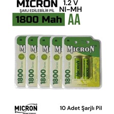Micron Aa Sıze 1800 Mah Ni-Mh Şarjlı Pil 10 Adet 1800 Mah Gerçek Kapasite