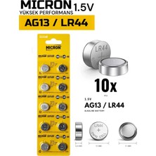 Micron AG13 LR44 A76 357A SR44 1.5V Alkalin Düğme Pil, Lazer, Oyuncak, Saat Pili (10 Adet)
